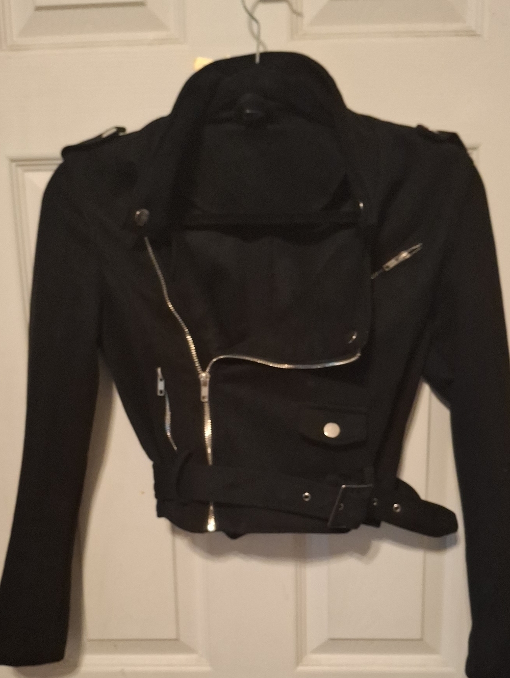 Windsor Black Cropped Bomber Moto Jacket with Belt